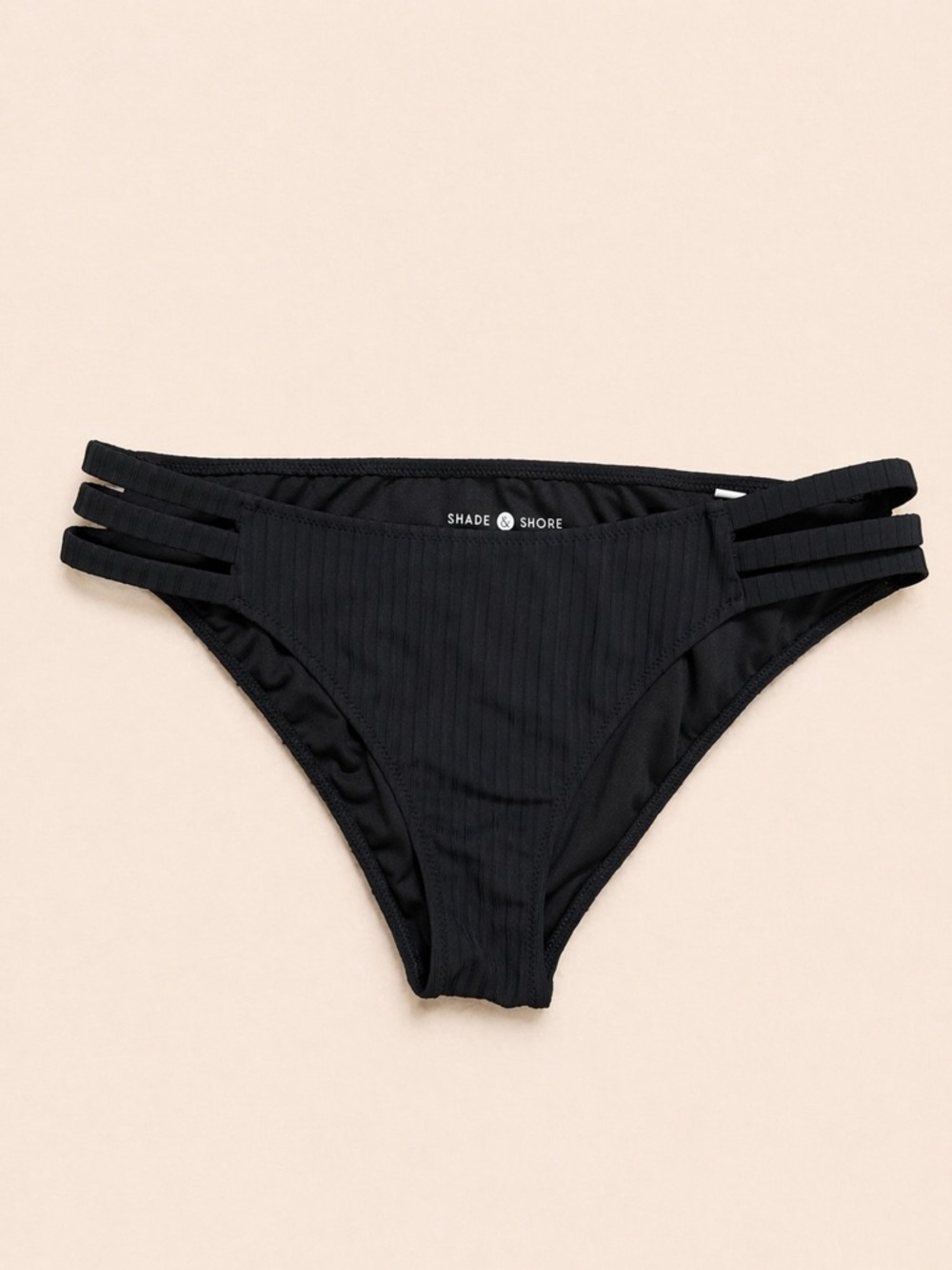 Shade & Shore Black Ribbed Bikini Bottom Medium Strappy Side Swim